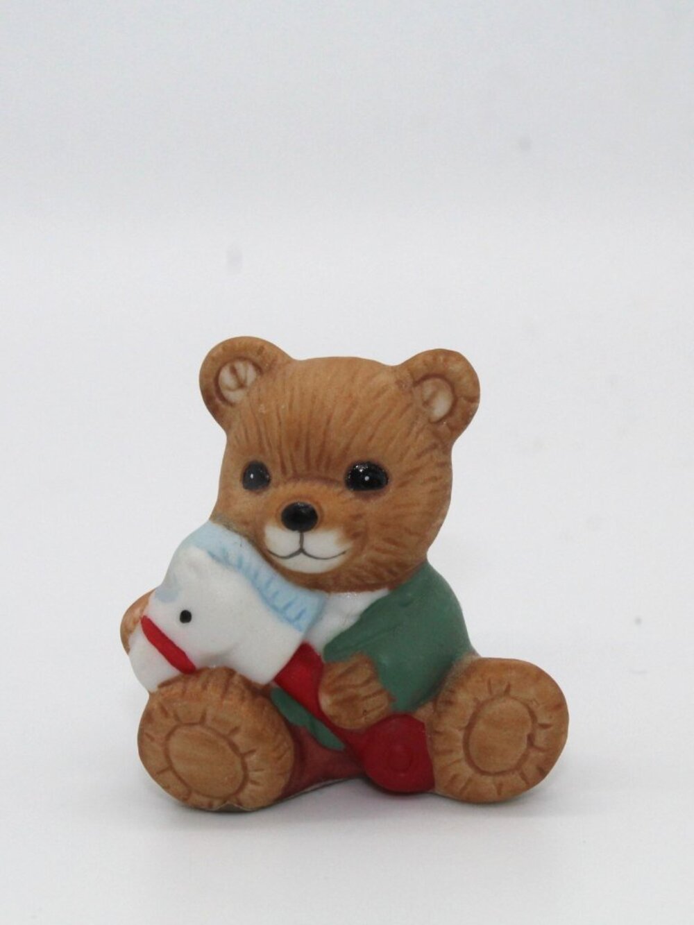 Vintage Homco Christmas Morning 1.5" Son Bear Holding Toy Horse Figurine #5302